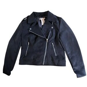 Philosophy Black Faux Suede Moto Jacket Women's Size M Asymmetrical Zip‎